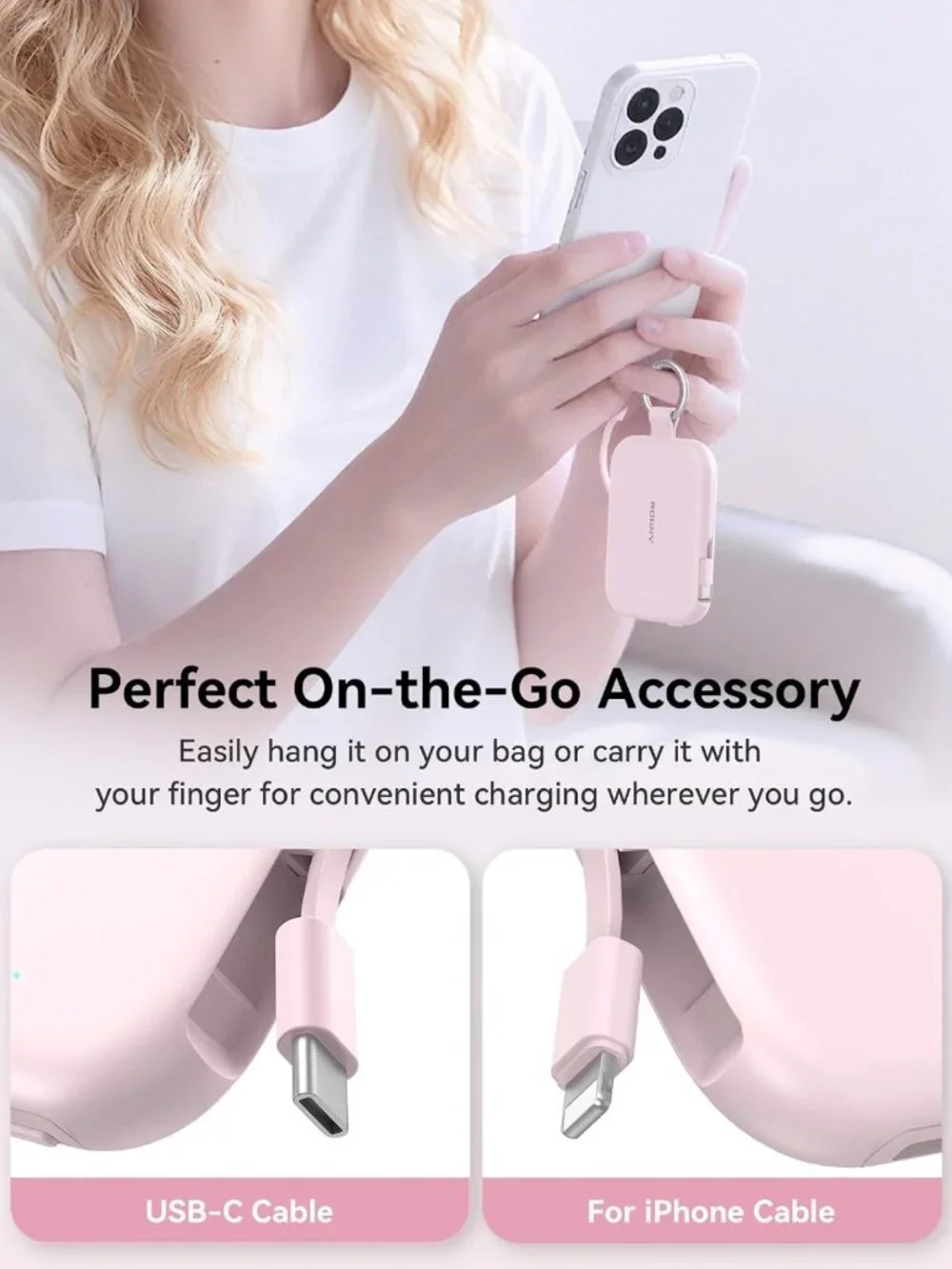 5000mAh Portable Charger Power Bank with Built-in Cables - Compact